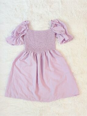 Mini Dress LMini Dress Lilac Puff Sleeve Puffy Smocked Tight Casual Sexy Size XL